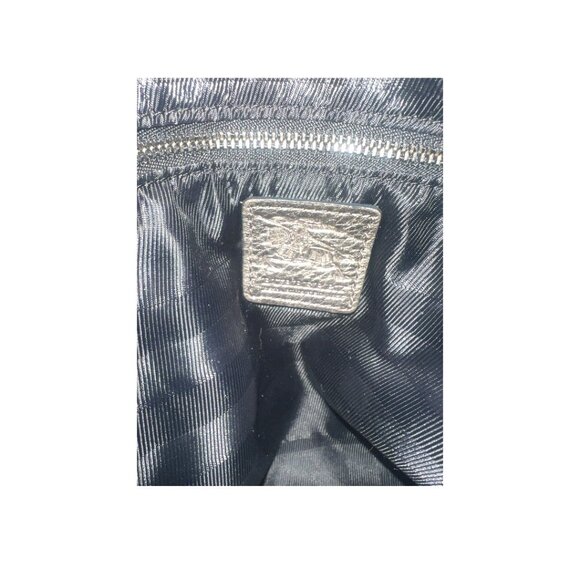 BURBERRY Metallic/Grey House Check Shimmer Fabric/ Leather Drawstring Buckle Bag - Picture 6 of 7